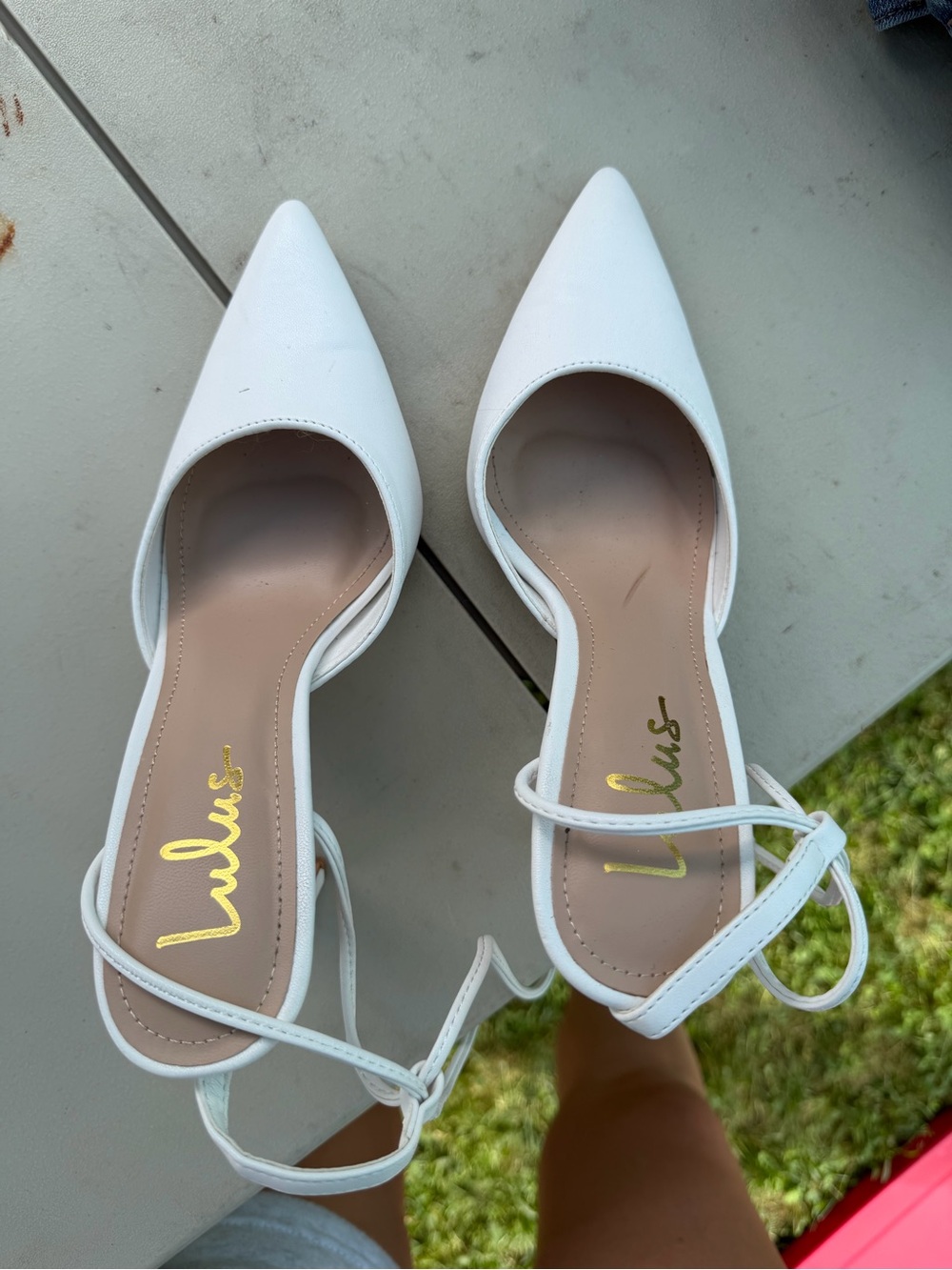 Lulu's White Pointed D'Orsay Flats with Ankle Wrap